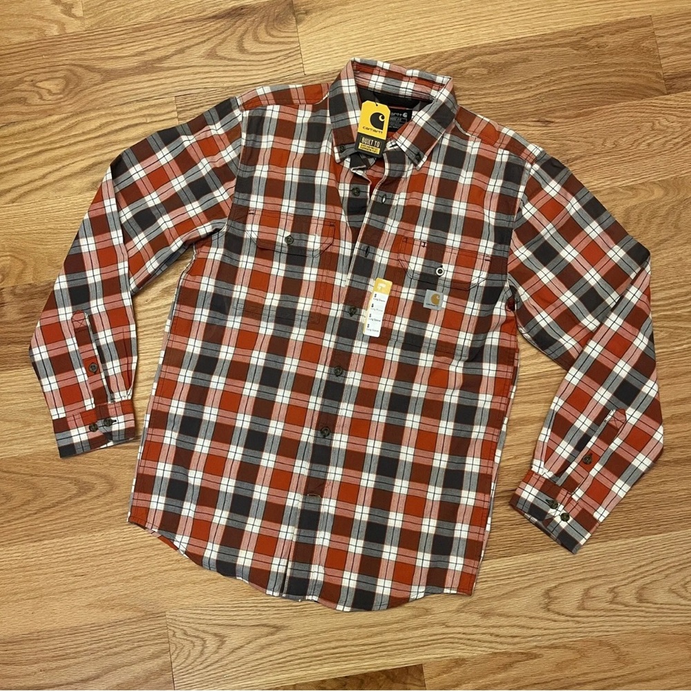 NWT! Carhartt Button Down Shirt Men’s Small - Loose Fit, Red Orange Plaid
